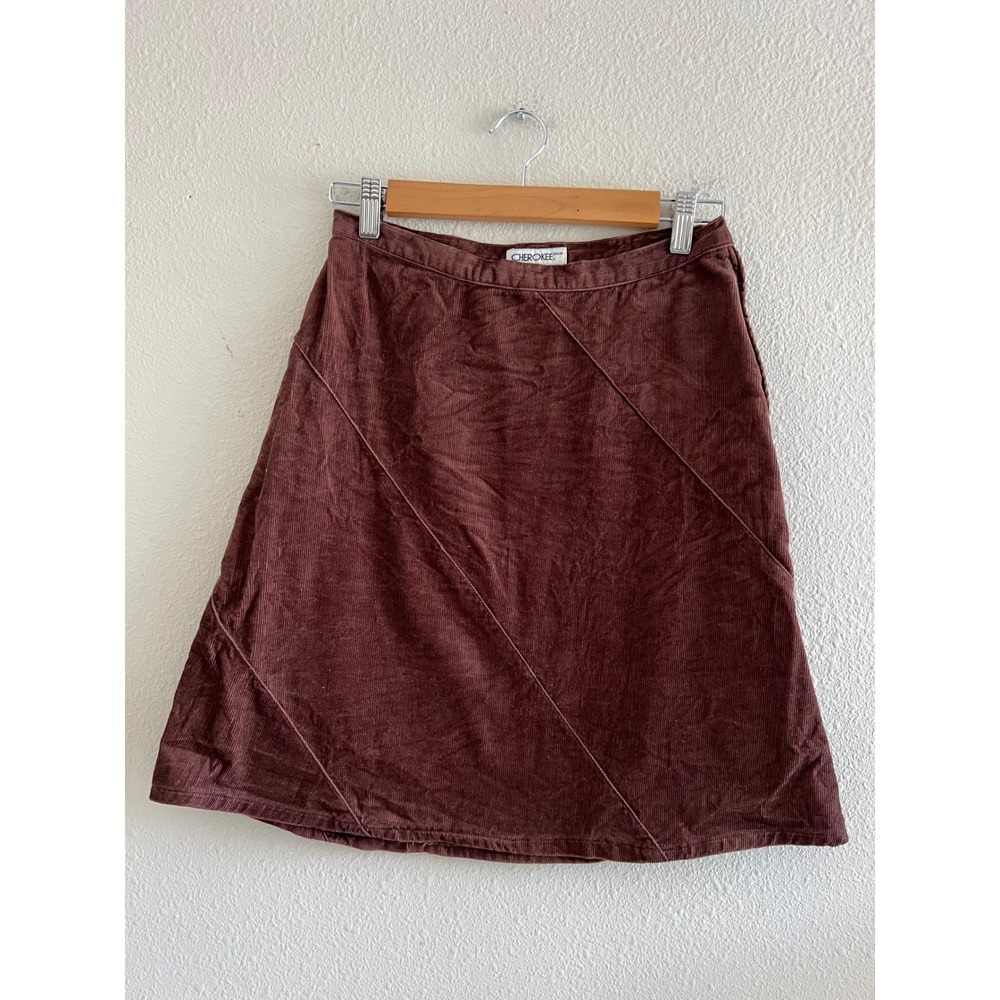 Cherokee Girls XL Brown Corduroy A-Line Skirt Diagonal Paneled Cotton Side Zip